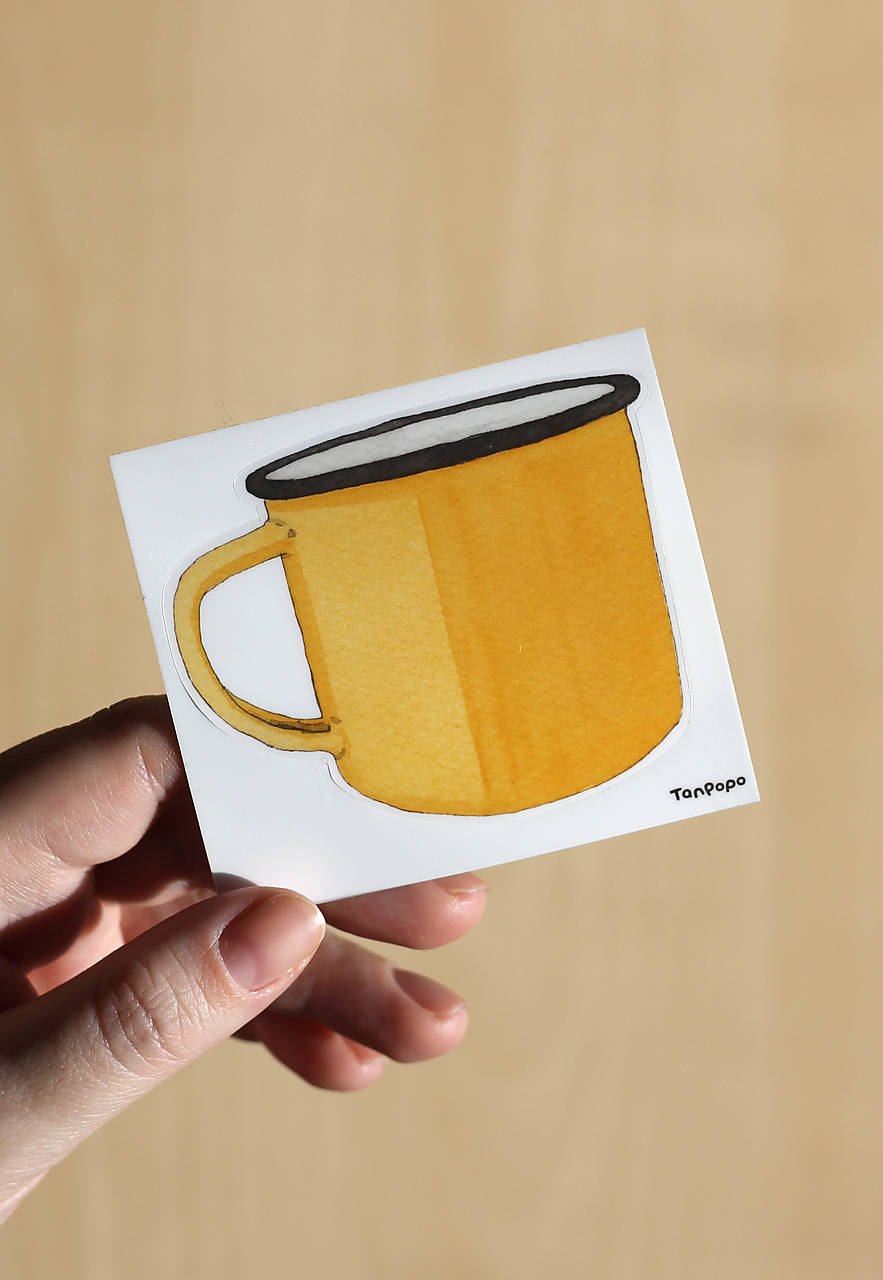 Samolepka - plechový hrnček žltý