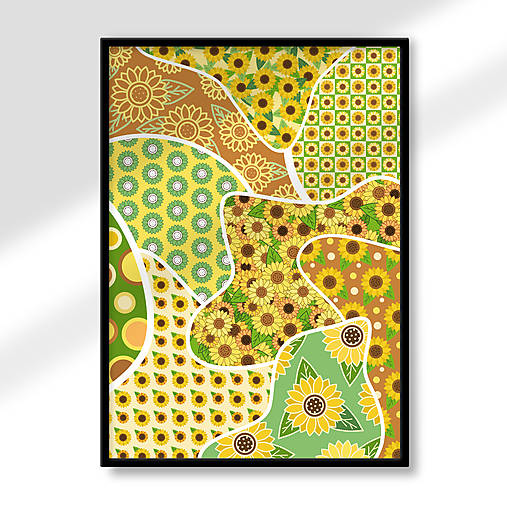 Grafika - Fľaky chaosu (floral with leaves) (slnečnice) - 17347314_