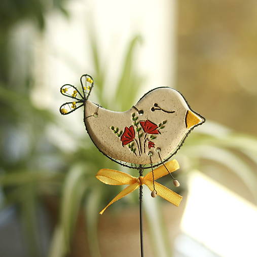Dekorácie - zápich s vtáčikom - 17355382_