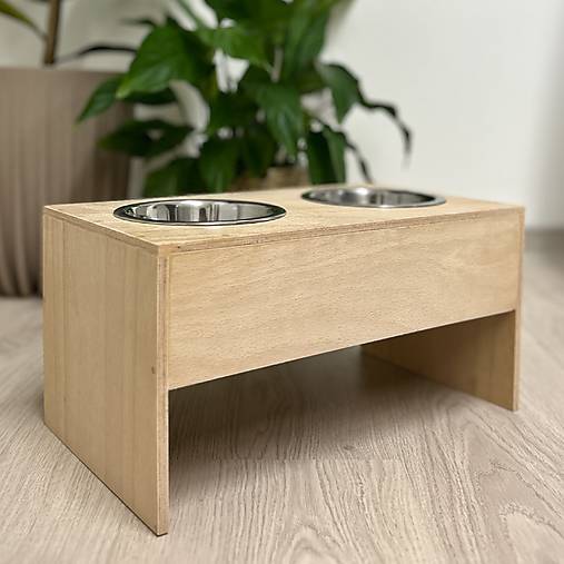 Pre zvieratá - Vyvýšený stojan na misky pre psa Simple - natural s 3D menom - 17350908_