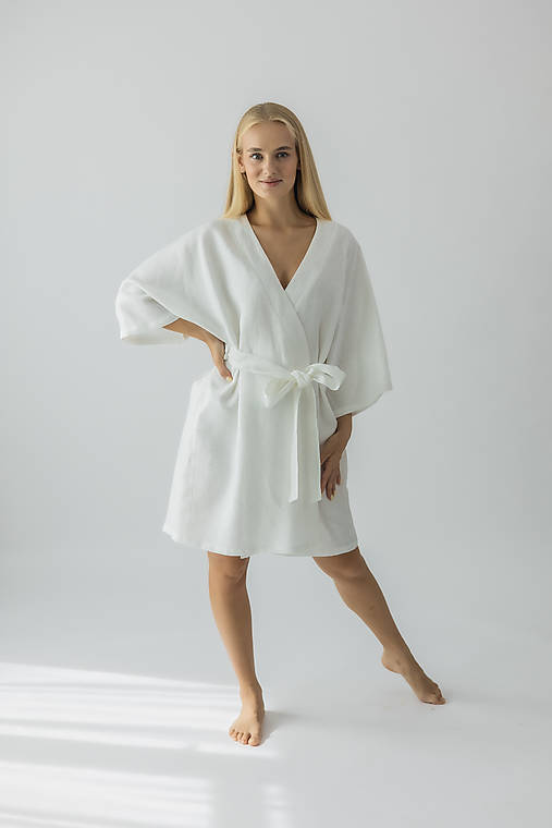 Kimoná - Plážové ľanové kimono - 17355391_