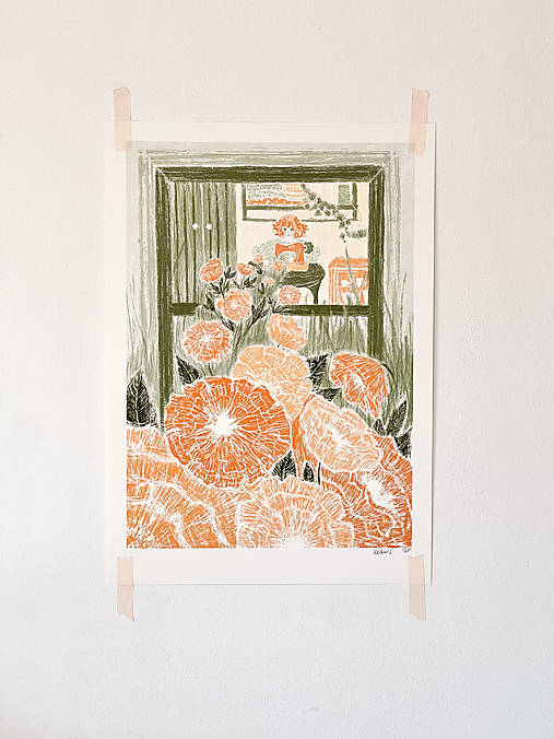 Grafika - Dievča, ktoré ušilo záhradu - Ilustrácia | Print - 17358833_