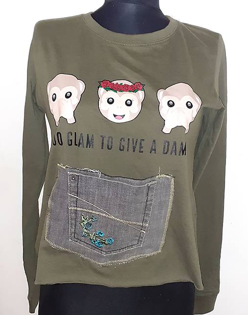 Mikiny - Khaki Mikina 3 opičky upcy S-ko - 17360097_