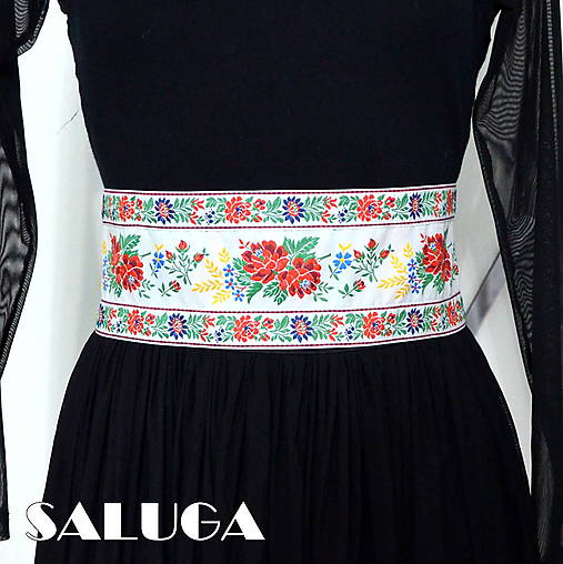 Opasky - Folklórny opasok biely - 10 cm široký - 17363214_