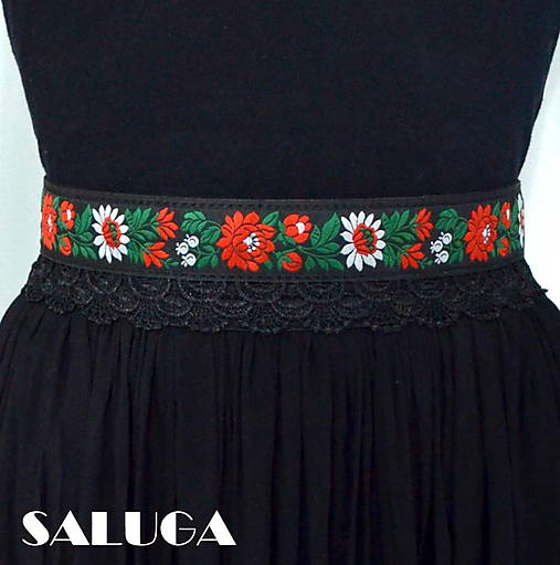Opasky - Folklórny opasok - dámsky - ľudový - čierny - 17363218_