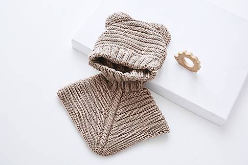 Detské čiapky - Čiapka/kukla pre bábätko s uškami (Hnedá) - 17363546_