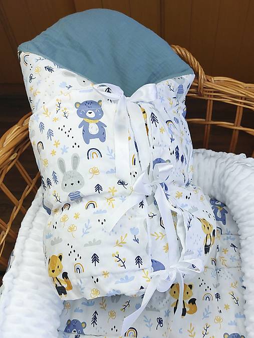 Detský textil - Zavinovačka bavlna medvedík a mušelín so všitou výplňou - 17366090_