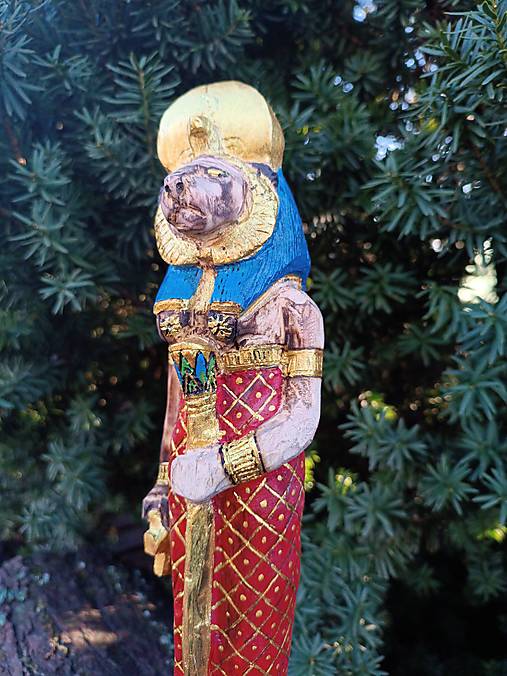 Sochy - SACHMET - Sekhmet- drevená soška - wooden statue 37 cm - 17365022_