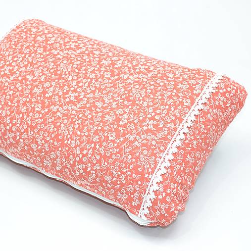 Úžitkový textil - Biele kvietky na lososovej - obliečka na cestovný vankúš - 17365228_