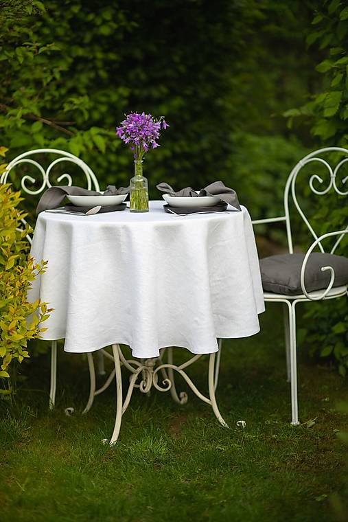 Úžitkový textil - Okrúhly ľanový obrus Sensual White - 17365928_