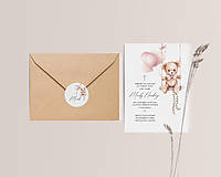 Papiernictvo - Pozvánka na krst s ružovým medvedíkom na hojdačke 2 (Nálepka na obálku s priemerom 4 cm) - 17369346_