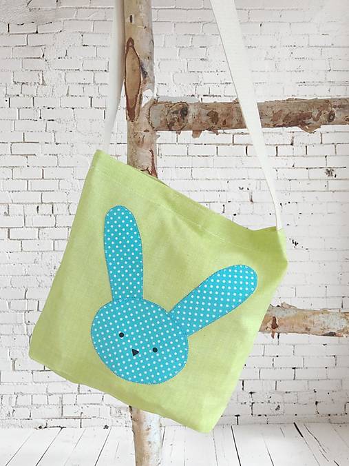 Detské tašky - Veľkonočná crossbody taška (Zelená s modrým zajkom) - 17369653_