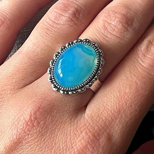 Blue Agate Vintage Lace Ring / Prsteň s achátom pásikavým E057