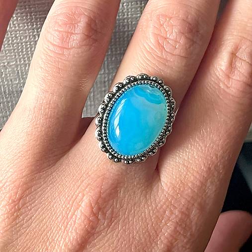 Blue Agate Vintage Lace Ring / Prsteň s achátom pásikavým E057