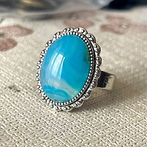 Blue Agate Vintage Lace Ring / Prsteň s achátom pásikavým E057