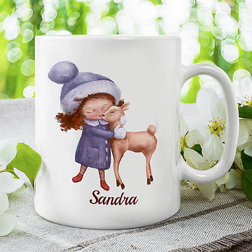 Nádoby - DIEVČA SO SRNKOU keramický hrnček s ľubovoľným menom - 17371918_