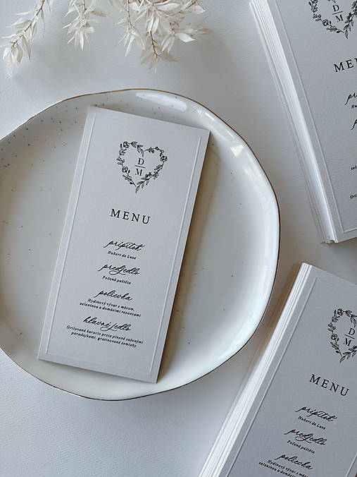 Papiernictvo - Svadobné menu DL monogram srdce - 17373391_