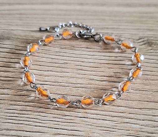 Náramky - Náramok ketlovaný sklo+oceľ (oranžová) - 17375959_