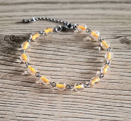 Náramky - Náramok ketlovaný sklo+oceľ (oranžová svetlá) - 17375968_