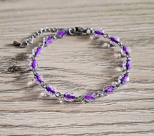 Náramky - Náramok ketlovaný sklo+oceľ (fialová) - 17376002_