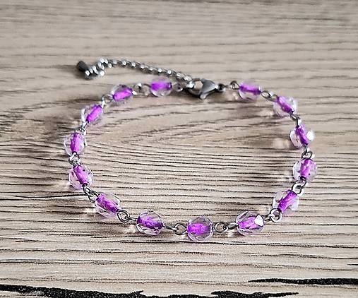 Náramky - Náramok ketlovaný sklo+oceľ (ružovofialová) - 17376006_