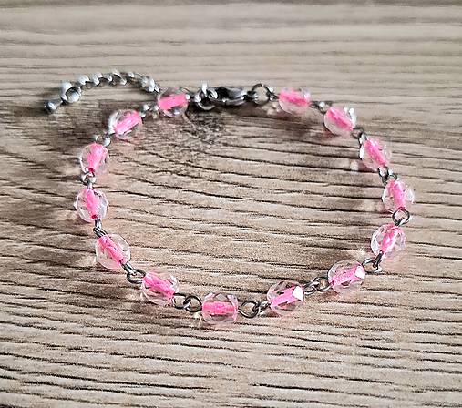 Náramky - Náramok ketlovaný sklo+oceľ (ružová svetlá) - 17376011_