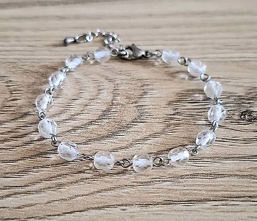 Náramky - Náramok ketlovaný sklo+oceľ (biela) - 17376023_