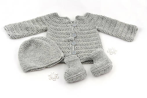 Detské súpravy - Šedý set so svetrom MERINO - 17374751_