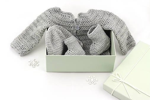 Detské súpravy - Šedý darčekový set so svetrom MERINO - 17374810_