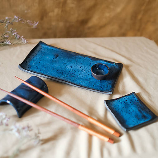 Príbory, varešky, pomôcky - Sushi set "earthy" (Modrá) - 17374230_