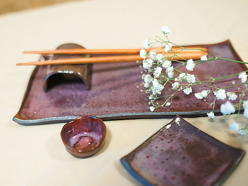 Príbory, varešky, pomôcky - Sushi set "earthy" (Fialová) - 17374237_
