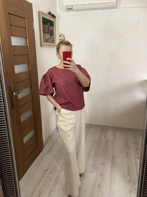 Šaty - TOP s krátkym rukávom ĽAN-ový / RASPBERRY/ - 17374019_