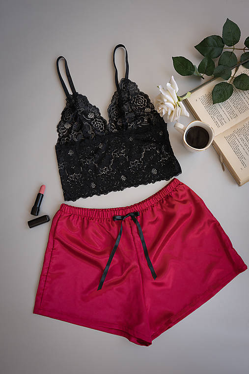 Nočná bielizeň - Ladies red set – short - 17375275_