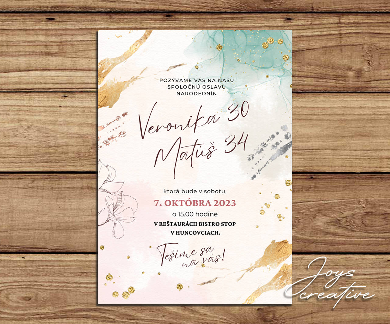 Pozvánka na spoločnú oslavu narodenín žena a muž (farebná verzia)