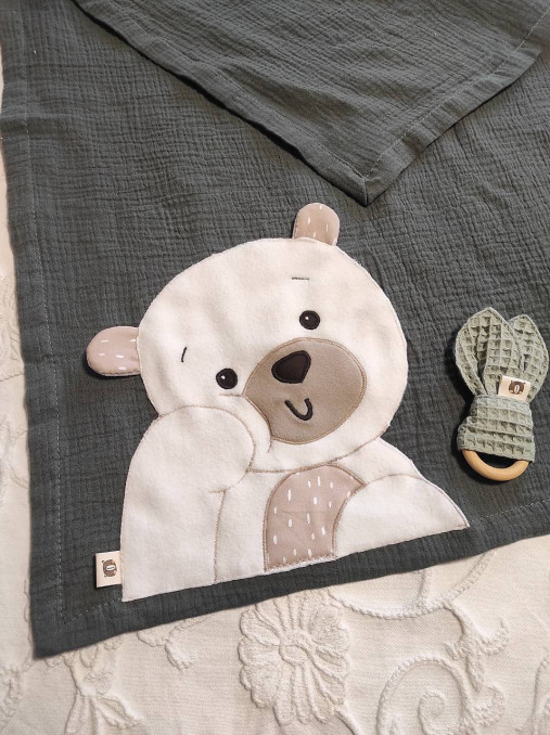 Detský textil - Mušelínová plienka s medvedíkom - 17381637_