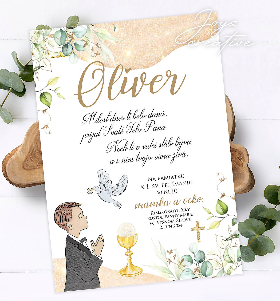 Pamiatka,  tabuľka k 1.sv. prijímaniu B01 (verzia s chlapčekom)