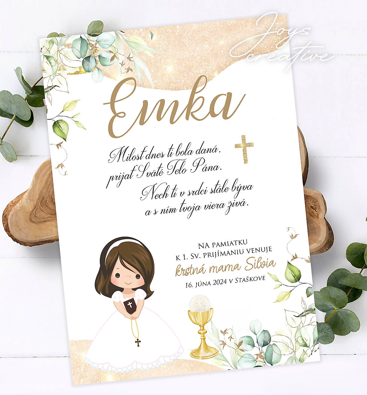 Pamiatka,  tabuľka k 1.sv. prijímaniu B01 (verzia s dievčatkom tmavé vlasy)