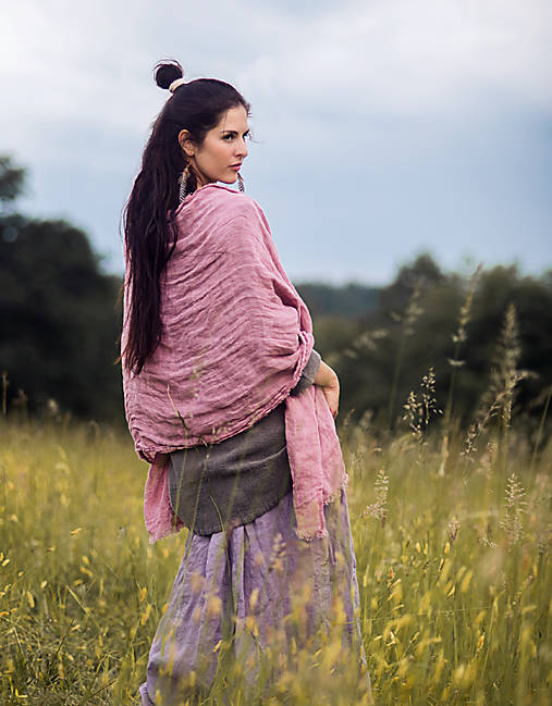 Šály a nákrčníky - Šál lněný Starorůžový - 17381295_