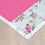 Úžitkový textil - IVETA - ružové ťahavé ruže - obrus štvorec kombinovaný 40 x40 - 17382447_