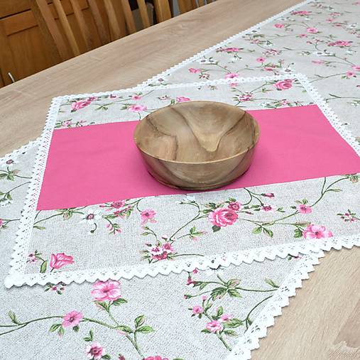 Úžitkový textil - IVETA - ružové ťahavé ruže - obrus štvorec kombinovaný 40 x40 - 17382456_