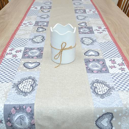 Úžitkový textil - LILA - srdiečkovo ružičková romantika - behúň 132x48 - 17383316_
