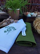 Úžitkový textil - Sada ľanových utierok s výšivkou - zelená - 17383539_