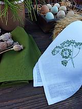 Úžitkový textil - Sada ľanových utierok s výšivkou - zelená - 17383541_