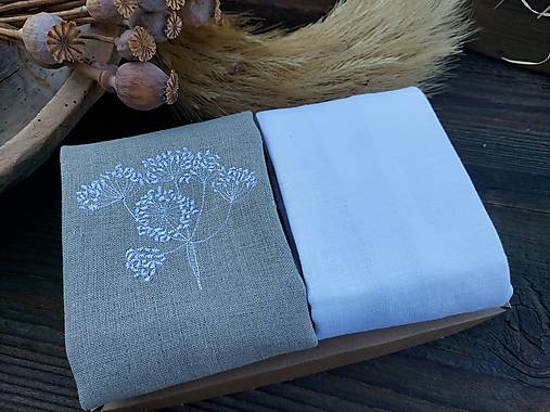 Úžitkový textil - Sada ľanových utierok s výšivkou - natur - 17383497_