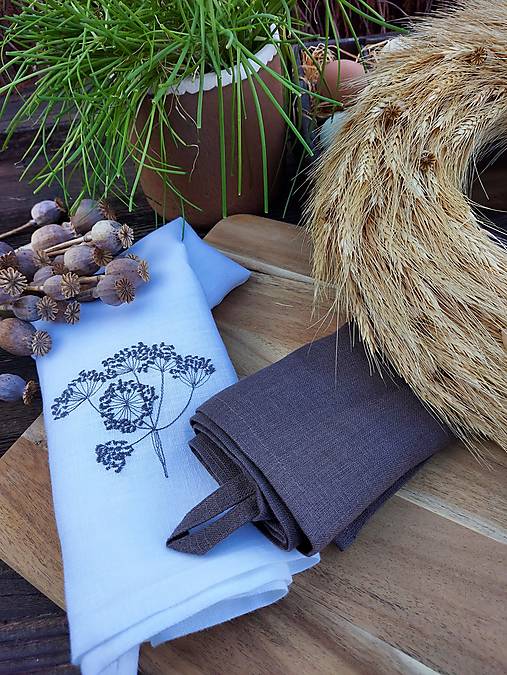 Úžitkový textil - Sada ľanových utierok s výšivkou - hnedá - 17383533_