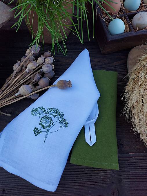 Úžitkový textil - Sada ľanových utierok s výšivkou - zelená - 17383536_