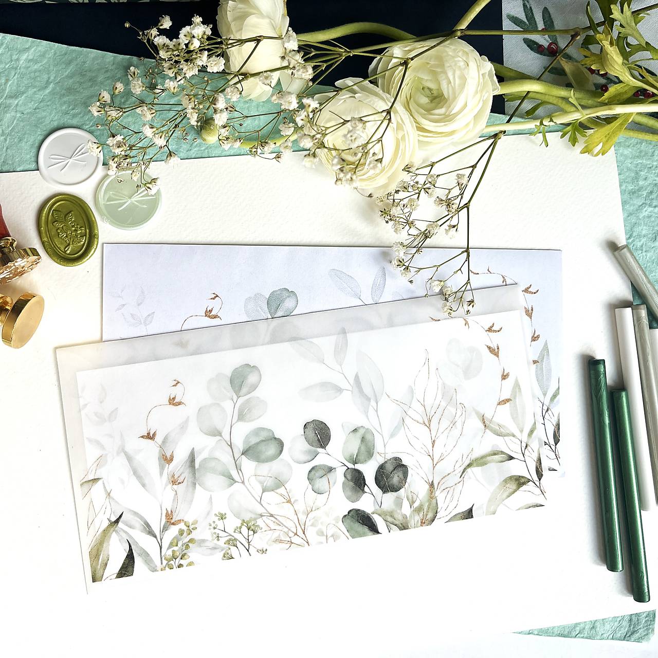 darčeková / gratulačná / svadobná obálka DL Eucalyptus