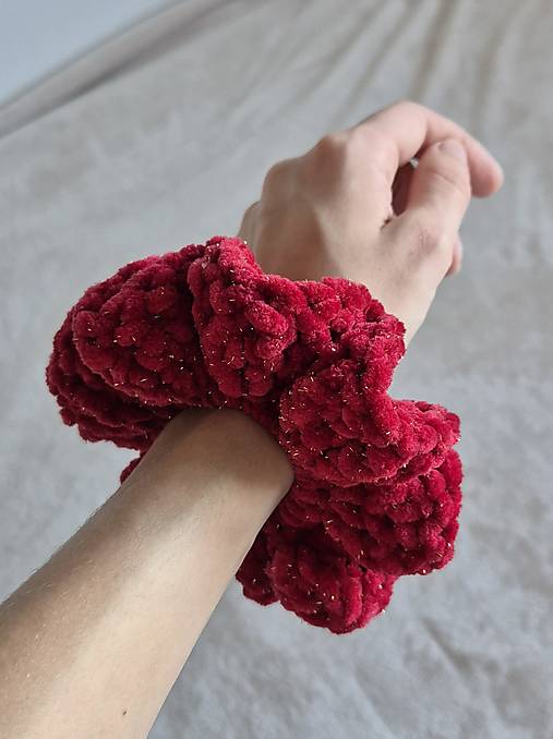 Scrunchie gumičky do vlasov - trblietavé (Červená)