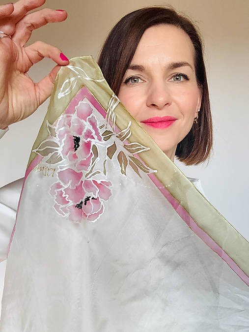 Maľovaná hodvábna šatka Pastelle Peony