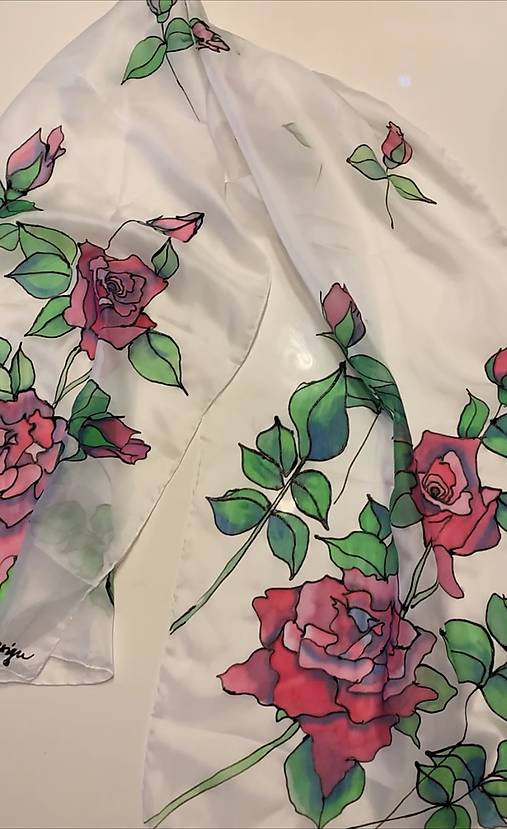 Maľovaný hodvábny šál Bordeaux Roses